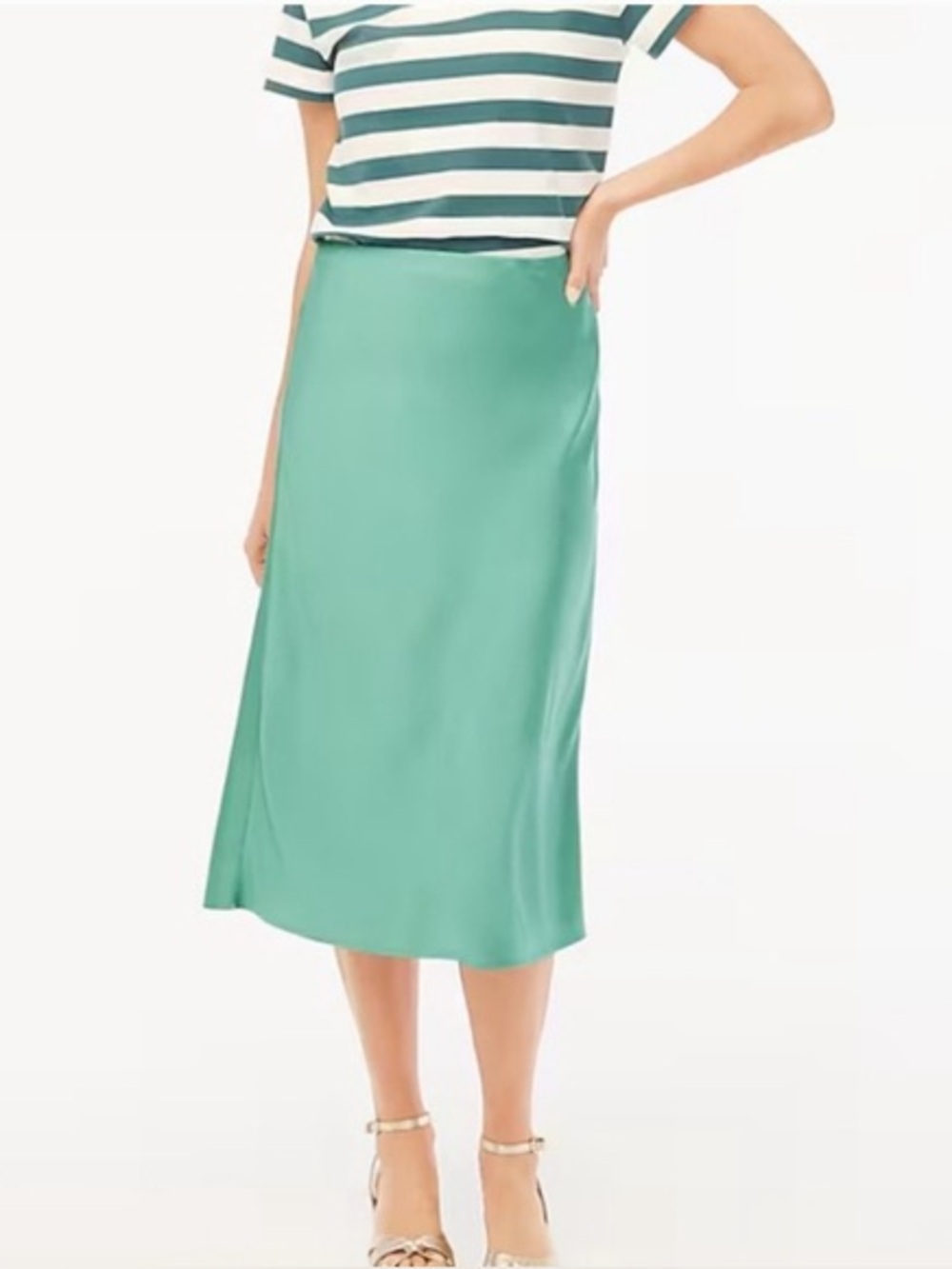 J Crew Green Satin-Like Midi Slip Skirt NWT Size Small